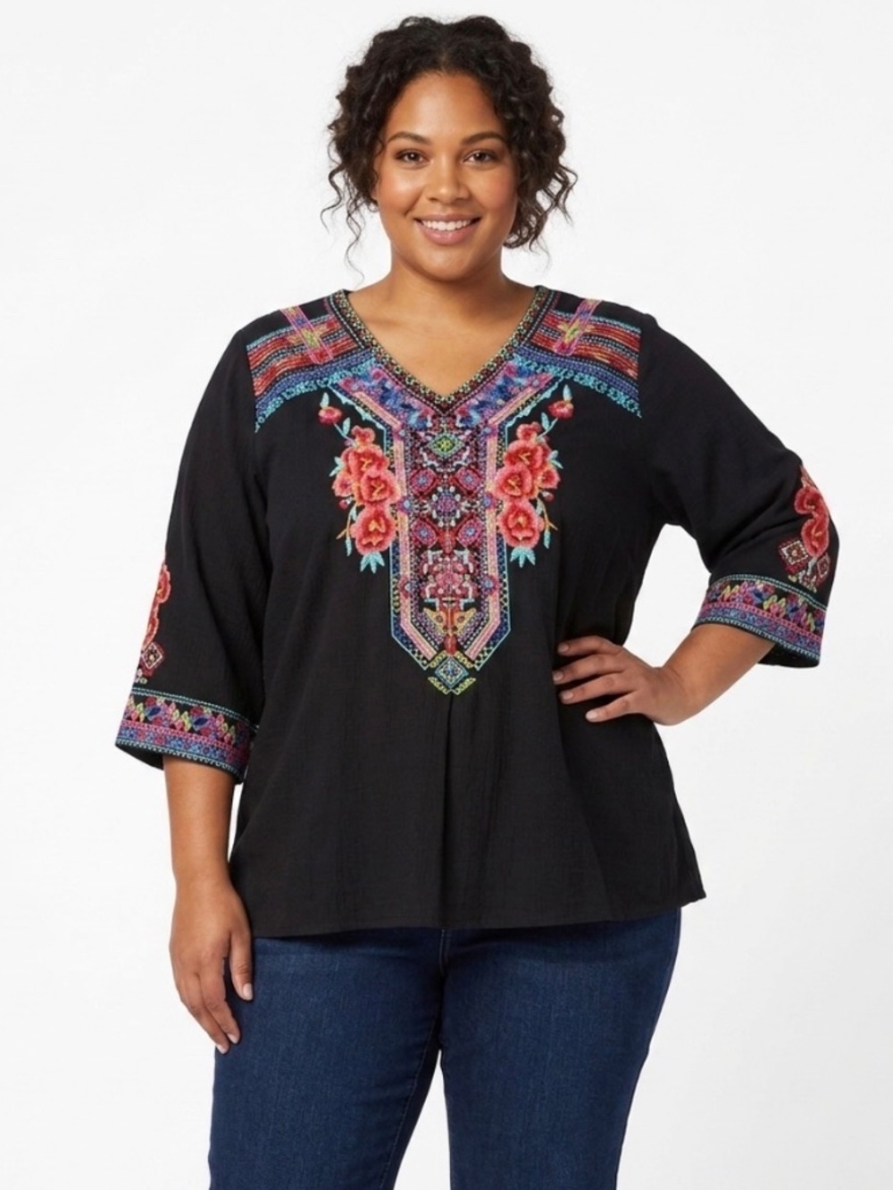 CALESSA BLACK MULTI COLOR EMBROIDERED BLOUSE
